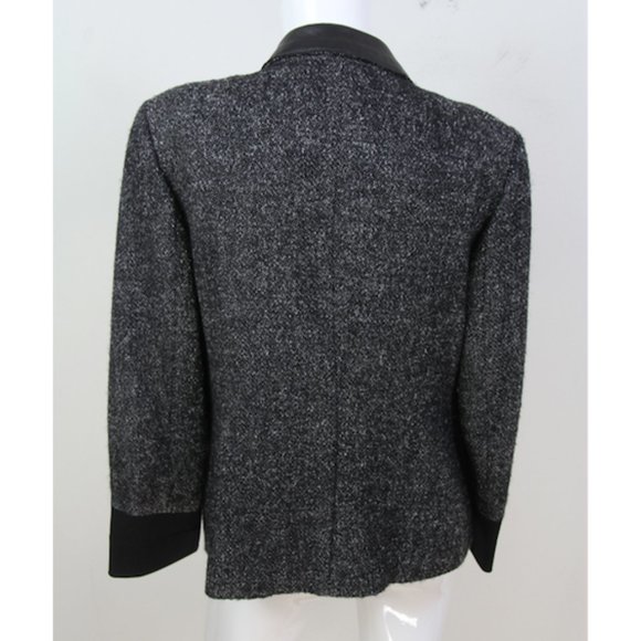 Akris Punto Tweed Wool Faux Leather Trim Jacket 12 - Picture 4 of 5